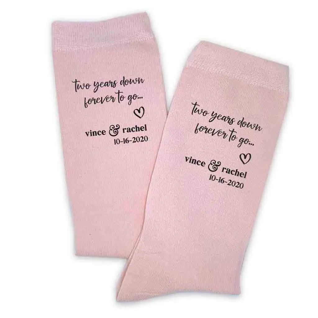 2nd Anniversary Two Years Down Custom Wedding Socks