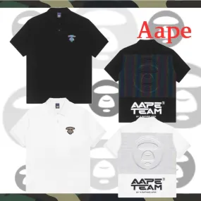 A BATHING APE  |Pullovers Street Style Plain Cotton Short Sleeves Logo Polos