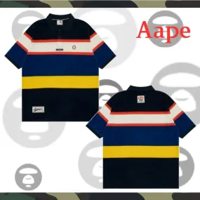 A BATHING APE  |Pullovers Stripes Street Style Cotton Short Sleeves Logo