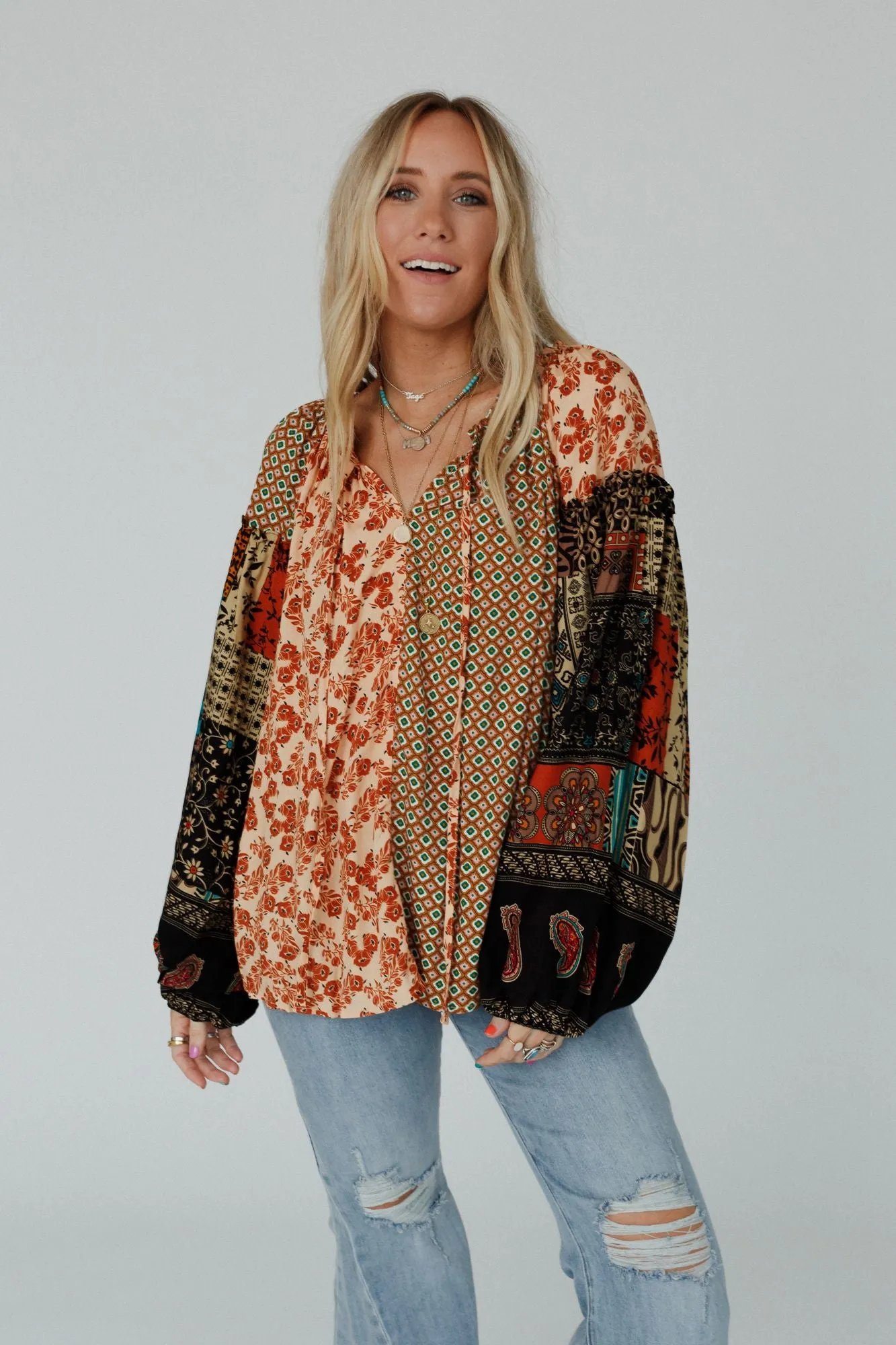 Aegina Printed Top - Camel