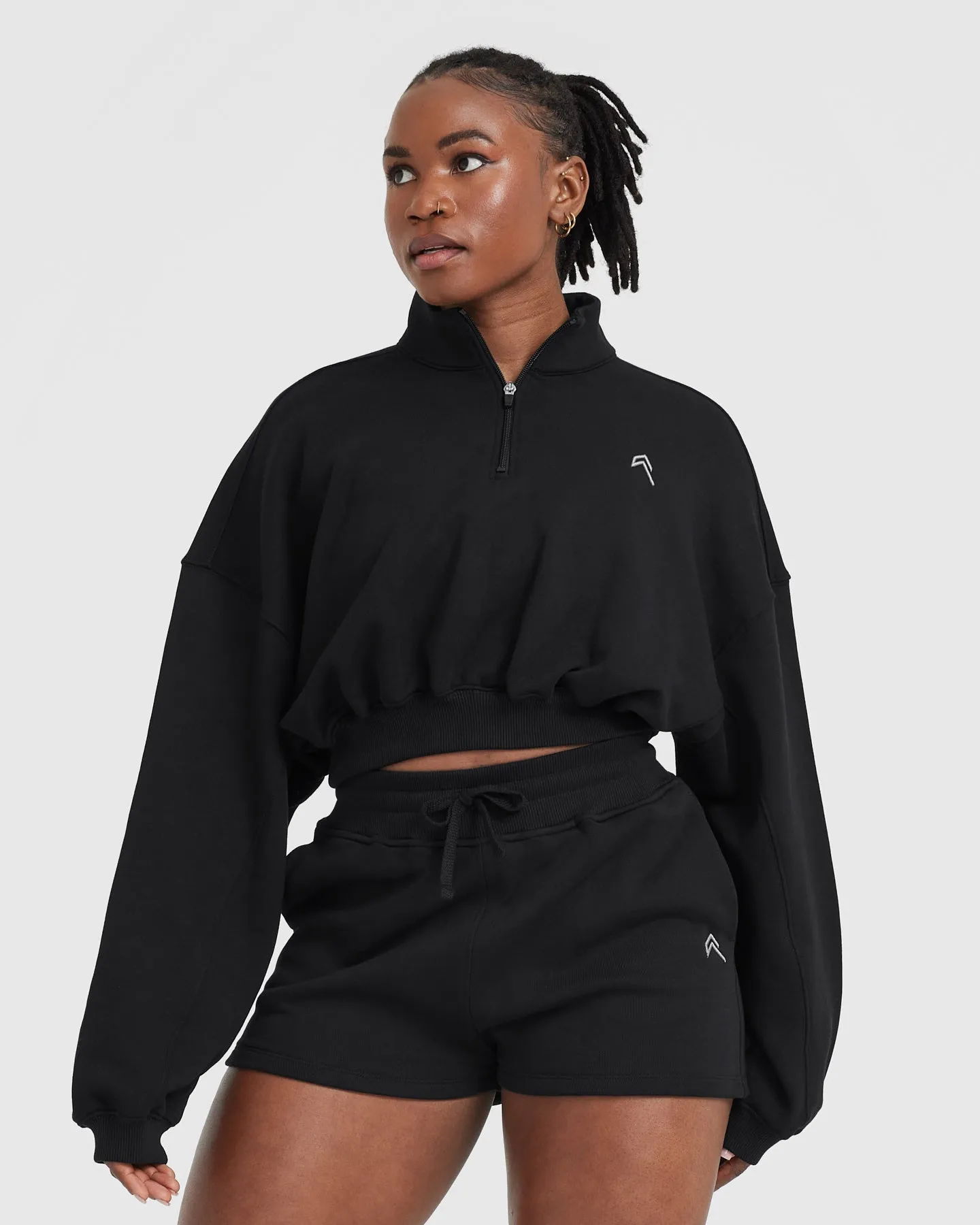 All Day Lightweight Crop 1/4 Zip Sweatshirt | Black