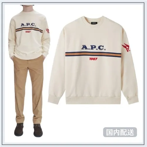 A.P.C.  |Pullovers Unisex Street Style Long Sleeves Plain Cotton Logo