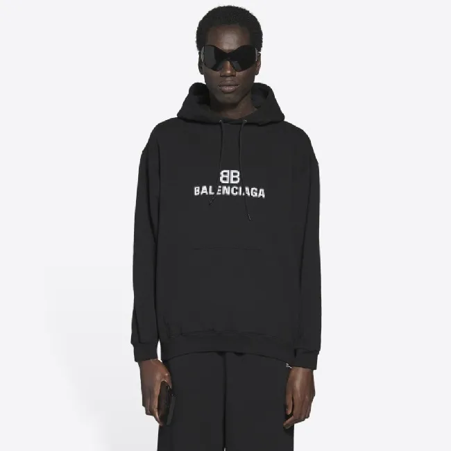 BALENCIAGA  |Men's bb pixel medium fit hoodie in black