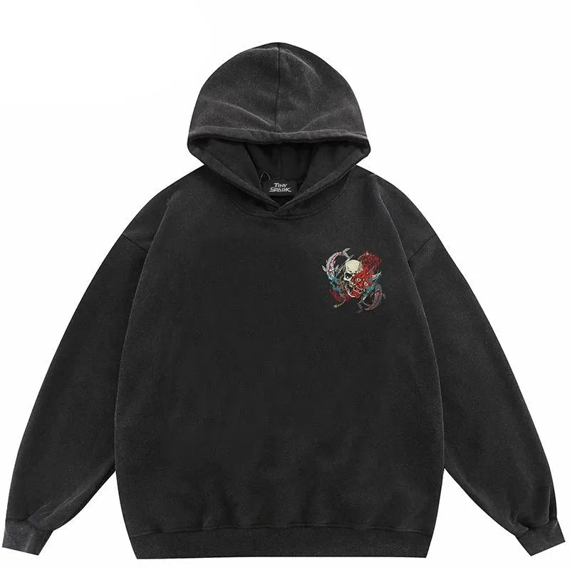 Black Oni Mask Skull Devil Graphic Hoodie