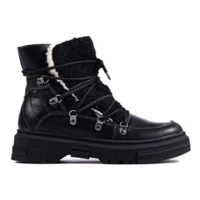 Black women's snow boots with sheepskin lining