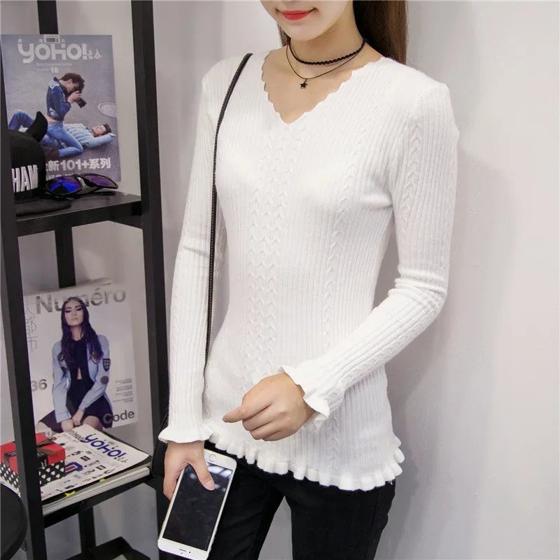 Brand New Autumn Winter Patchwork Female Sweater Plus Size Thin Knitted Long Sleeve V-neck Pullovers Hot  71784 GS