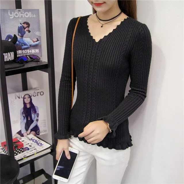 Brand New Autumn Winter Patchwork Female Sweater Plus Size Thin Knitted Long Sleeve V-neck Pullovers Hot  71784 GS