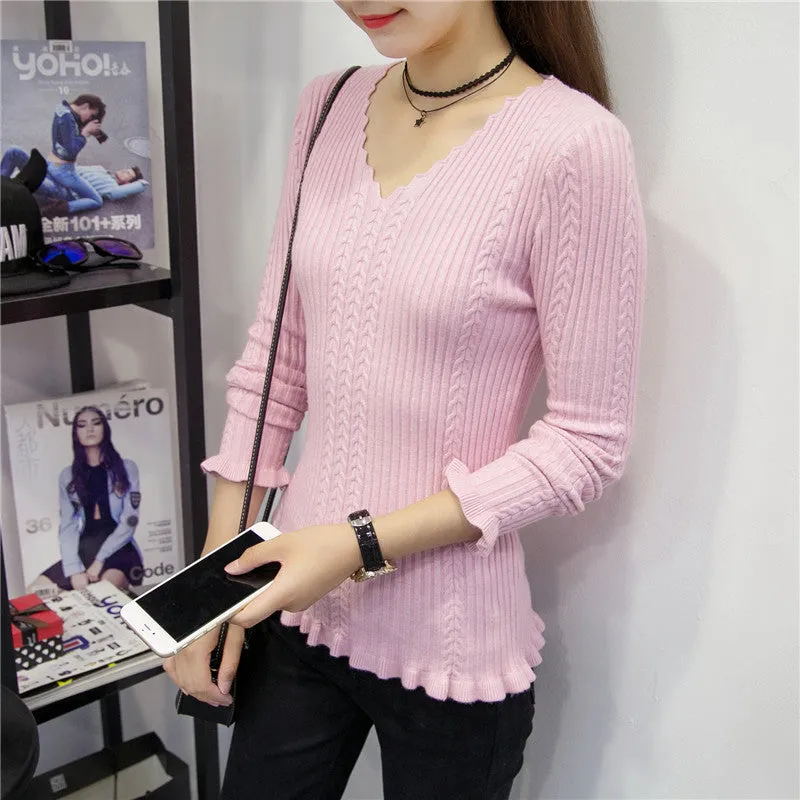 Brand New Autumn Winter Patchwork Female Sweater Plus Size Thin Knitted Long Sleeve V-neck Pullovers Hot  71784 GS