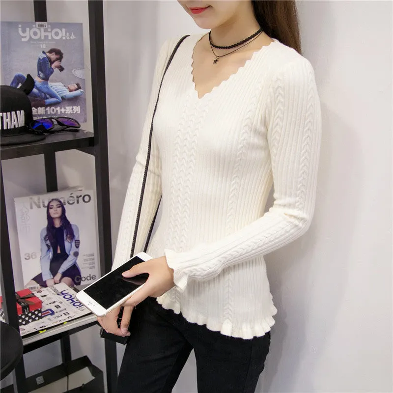 Brand New Autumn Winter Patchwork Female Sweater Plus Size Thin Knitted Long Sleeve V-neck Pullovers Hot  71784 GS