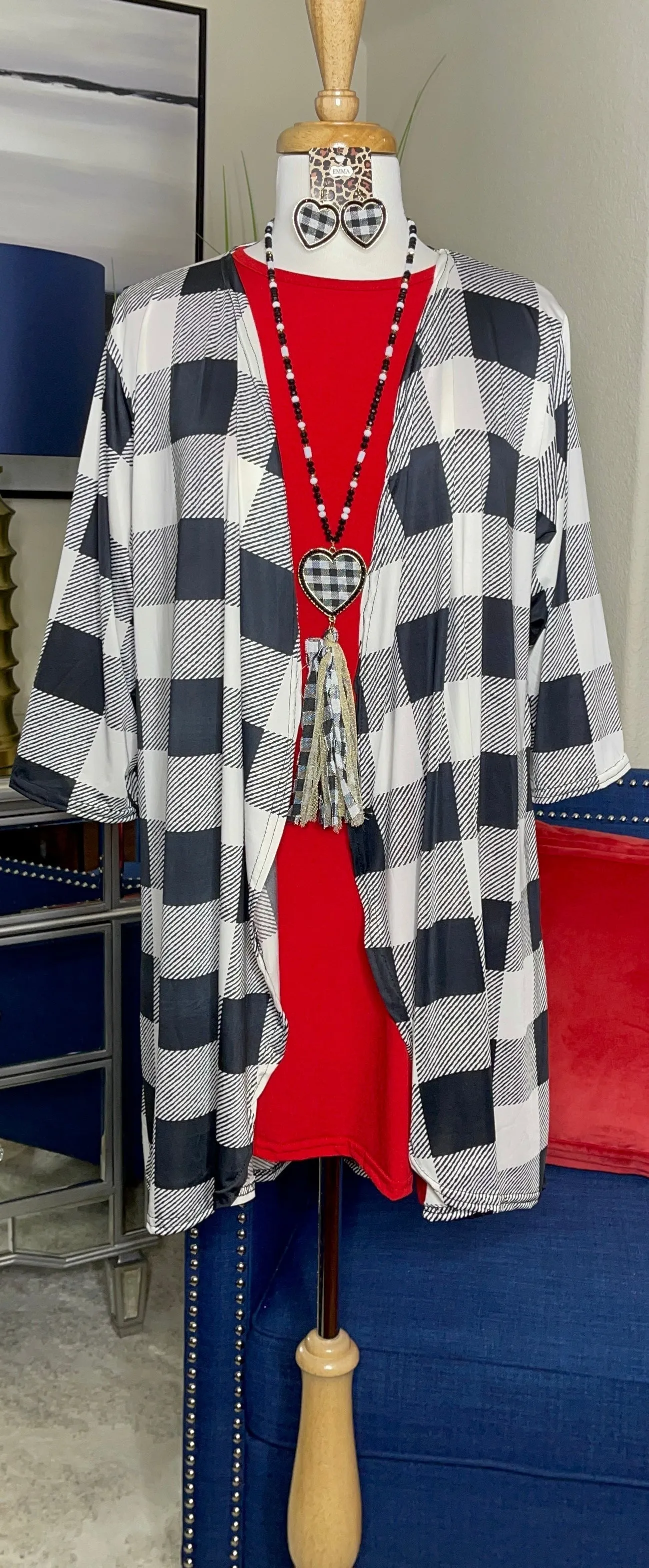 Buffalo Plaid Drape Front Cardigan