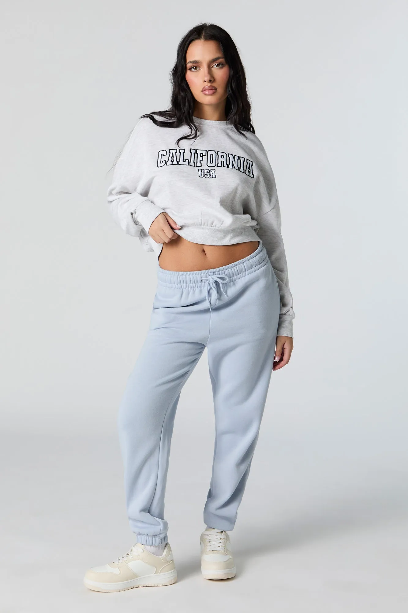 California Embroidered Cropped Fleece Sweatshirt