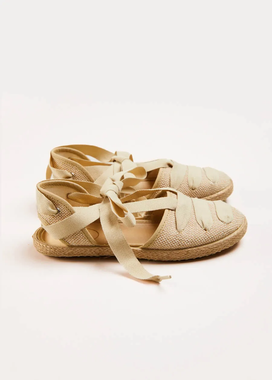 Canvas Tie Detail Espadrilles in Beige (24-34EU)