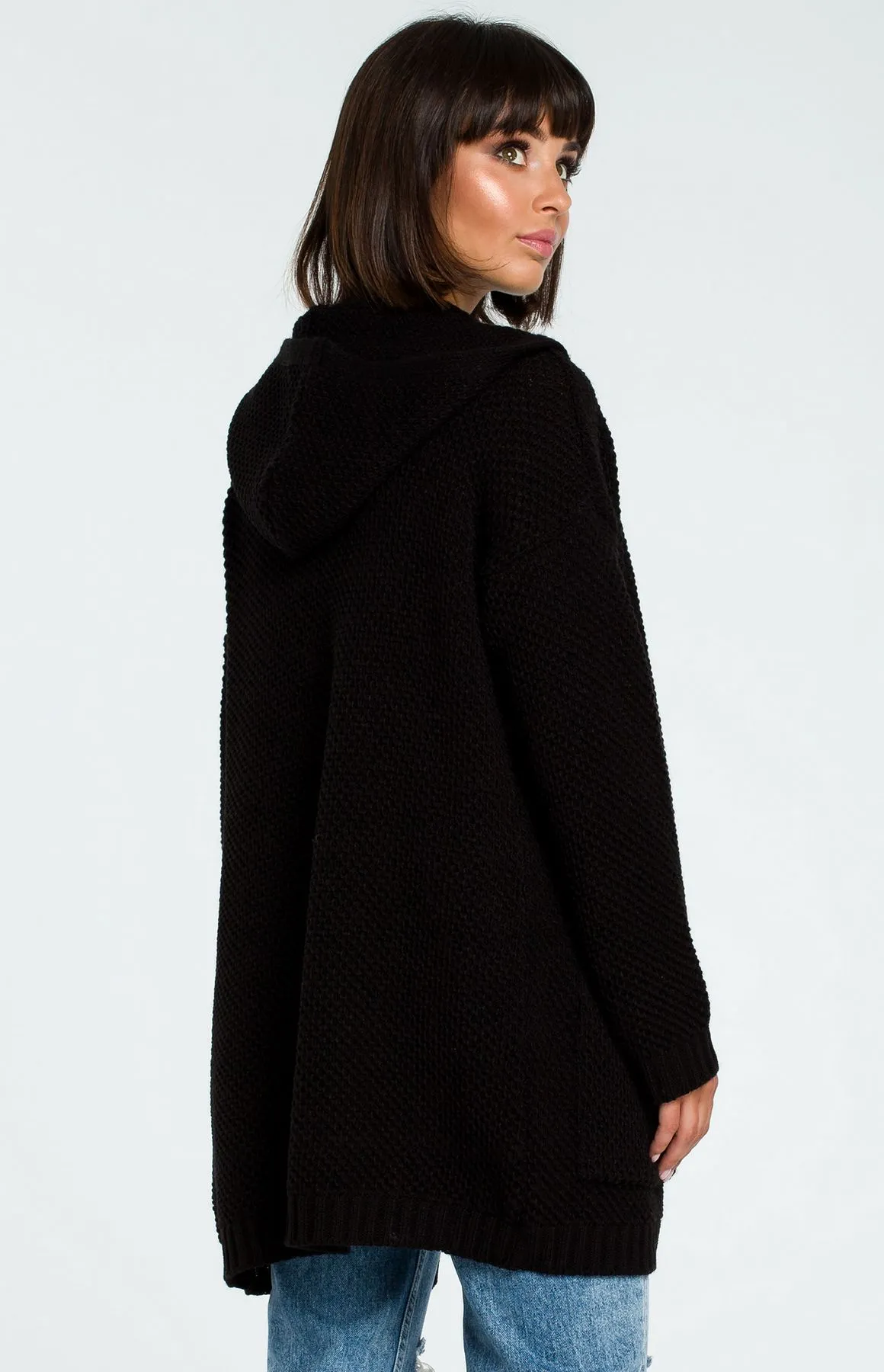 Cardigan long à capuche noir