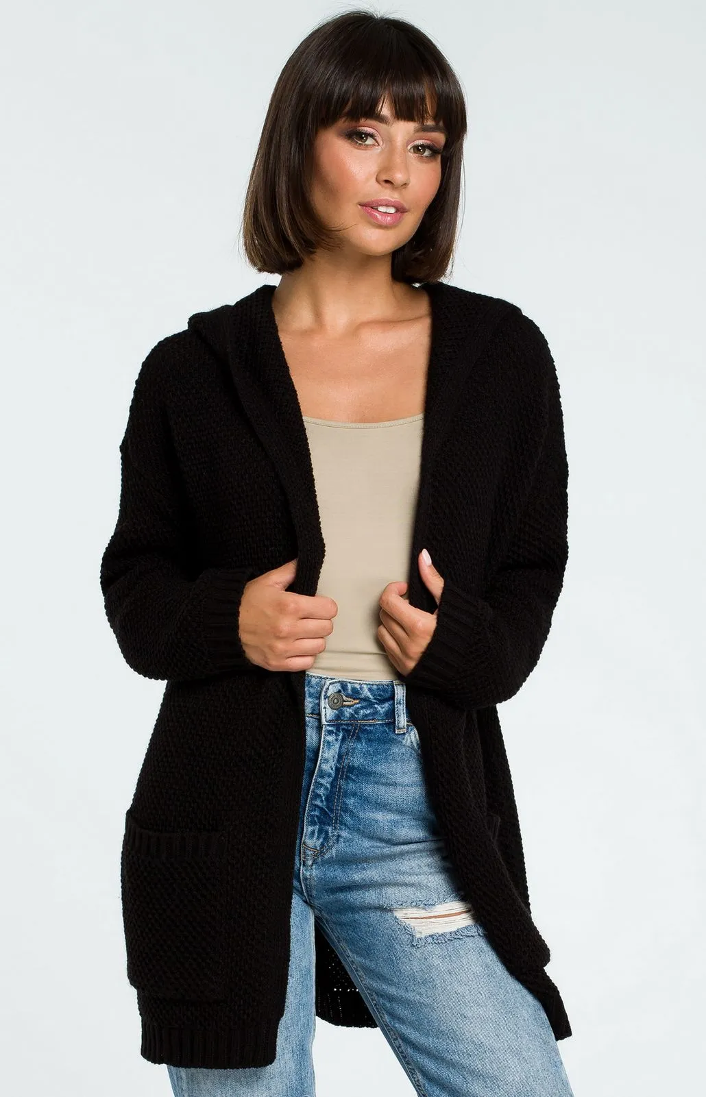 Cardigan long à capuche noir