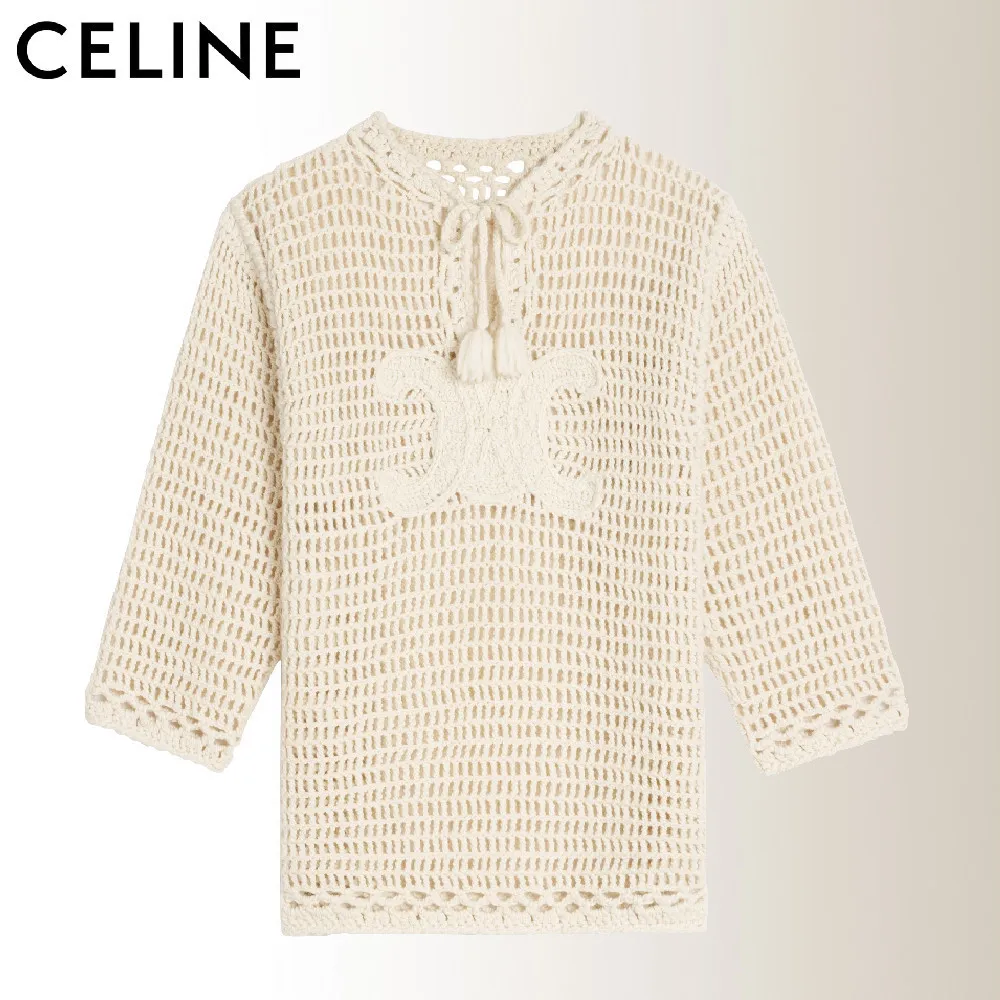 CELINE  |Wool Long Sleeves Logo Tunics