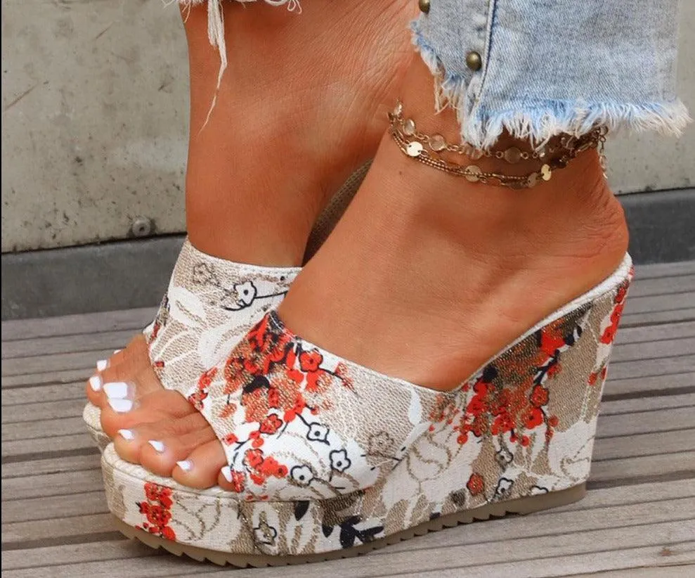 Chunky Printed Wedge Sandals