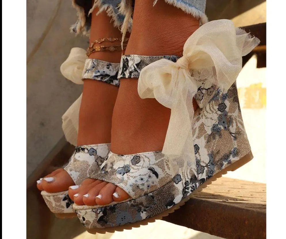 Chunky Printed Wedge Sandals