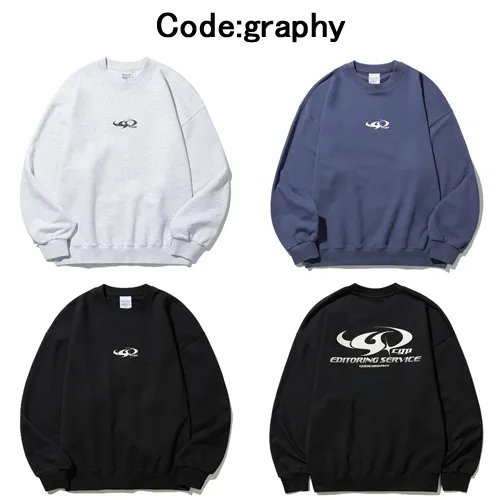 Code graphy  |Unisex Street Style Long Sleeves Logo Sweatshirts