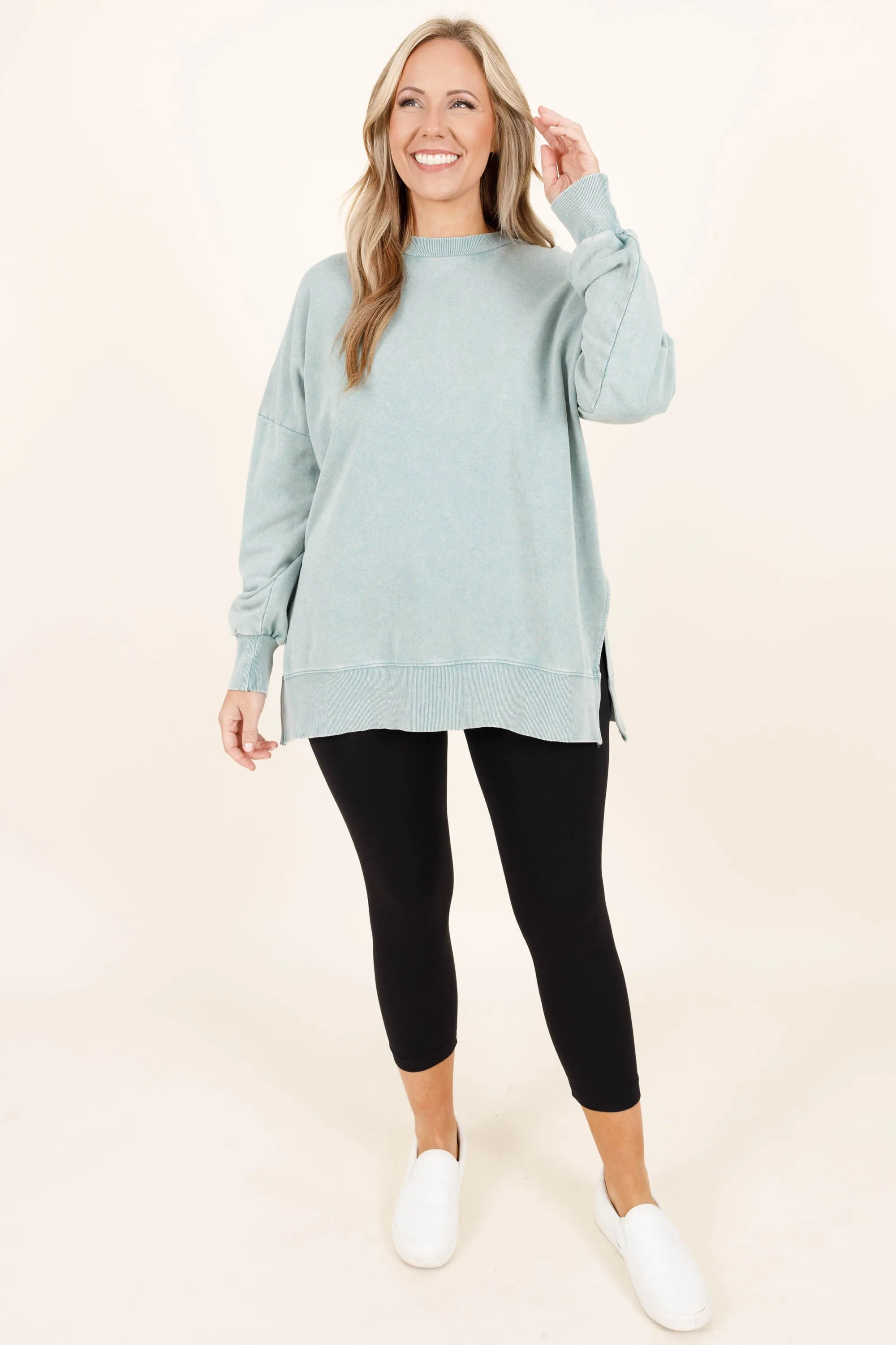 Cozy Crewneck Pullover, Dusty Sage