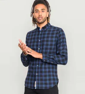 D555 Tall Mens Blue Flannel Check Shirt With Long Sleeves (DOVERCOURT)