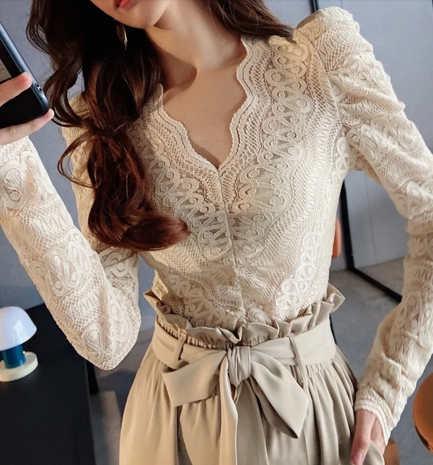 Dabuwawa  |Long Sleeves Lace Shirts & Blouses