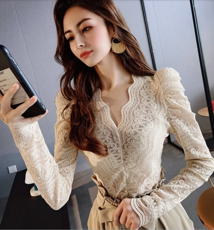 Dabuwawa  |Long Sleeves Lace Shirts & Blouses