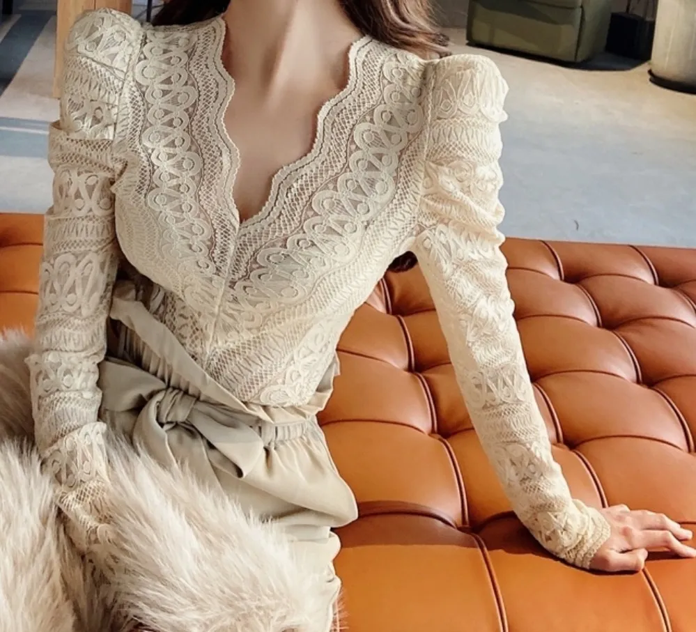 Dabuwawa  |Long Sleeves Lace Shirts & Blouses