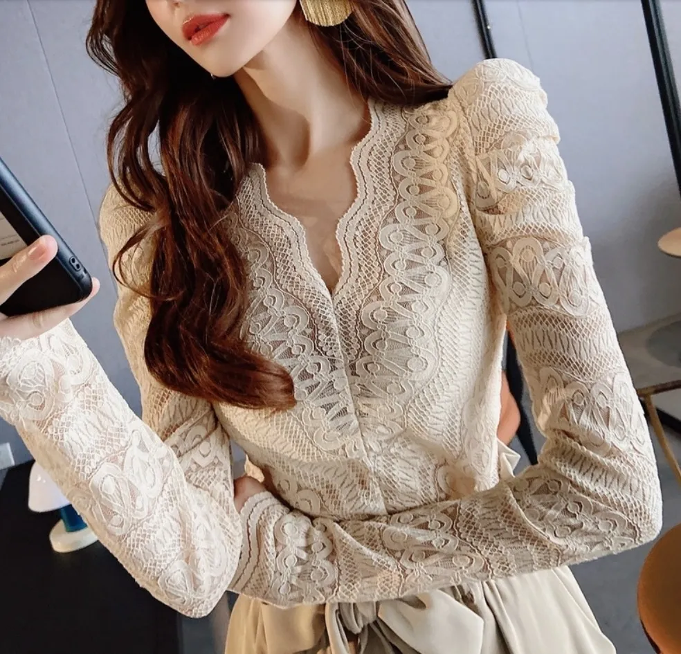 Dabuwawa  |Long Sleeves Lace Shirts & Blouses