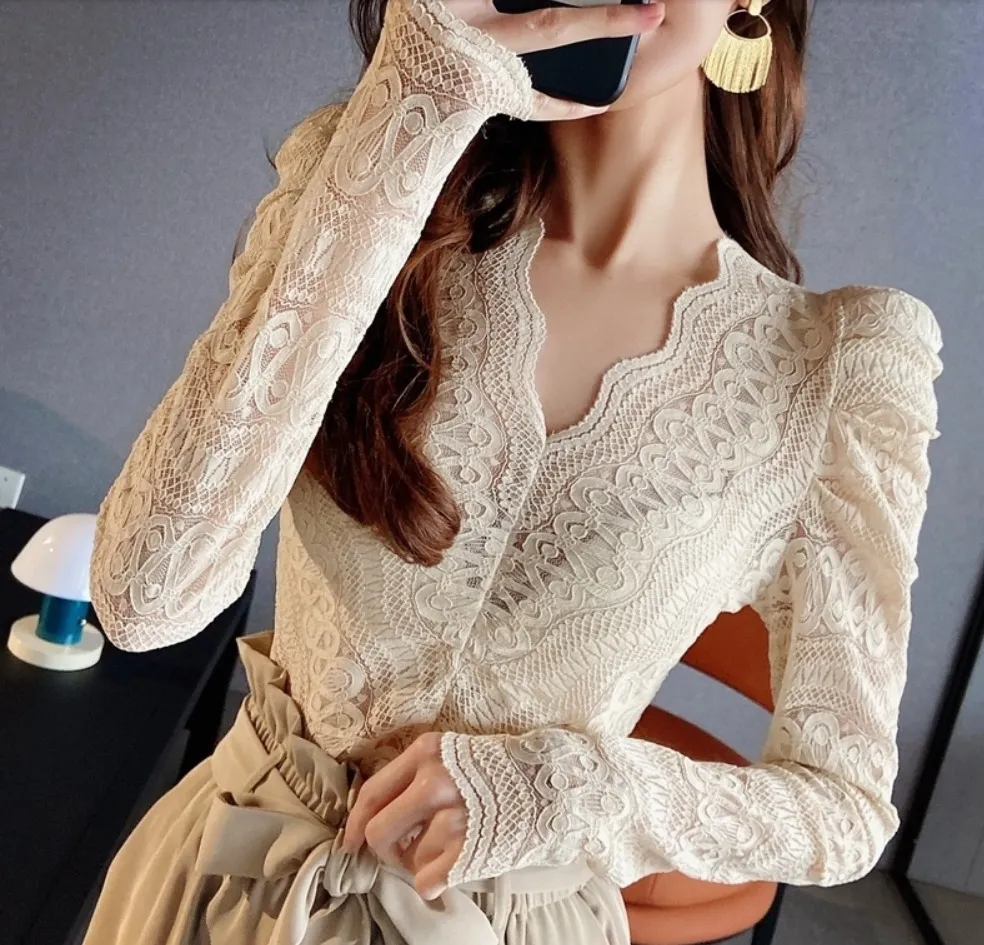 Dabuwawa  |Long Sleeves Lace Shirts & Blouses