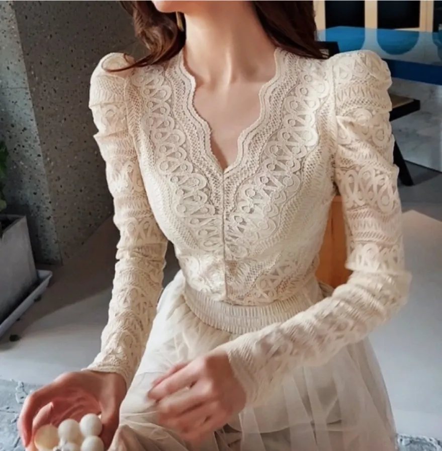 Dabuwawa  |Long Sleeves Lace Shirts & Blouses