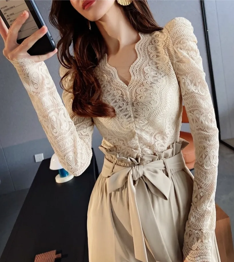 Dabuwawa  |Long Sleeves Lace Shirts & Blouses