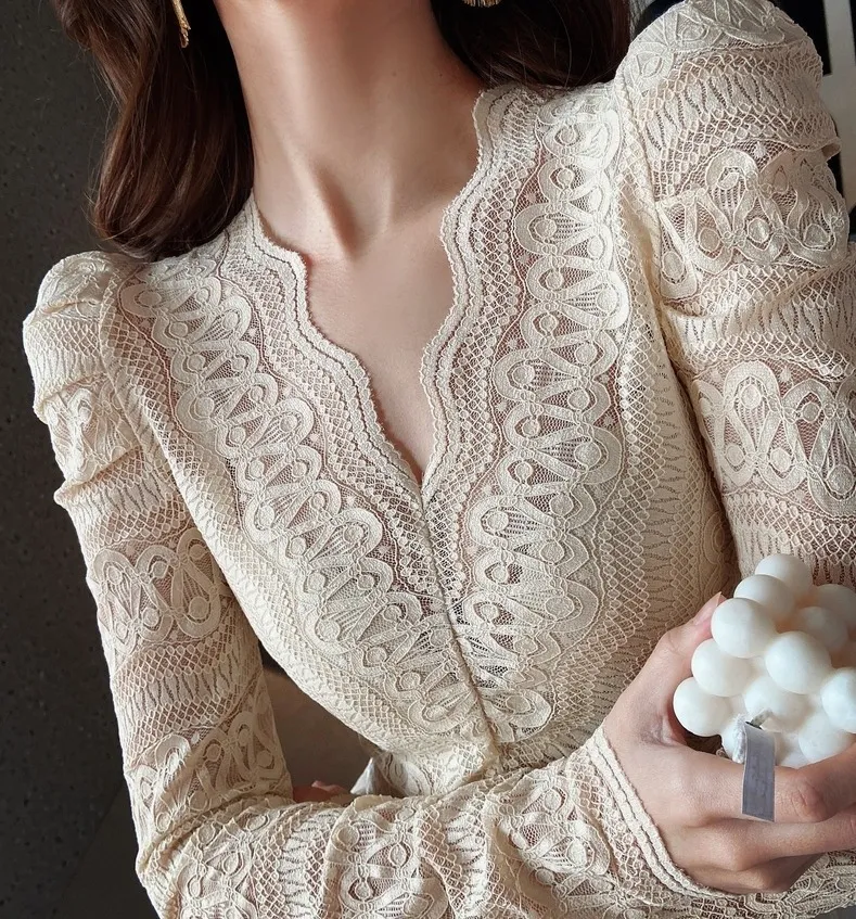 Dabuwawa  |Long Sleeves Lace Shirts & Blouses