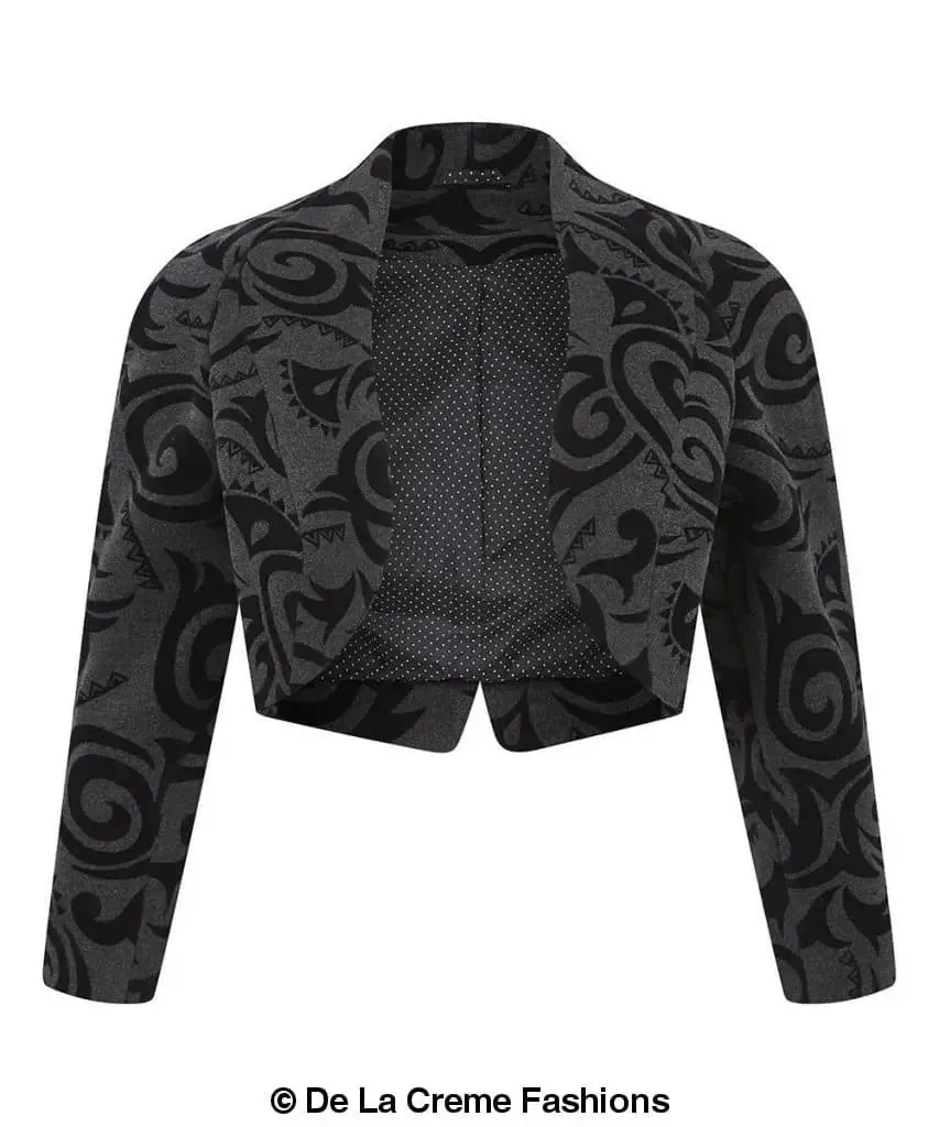 De La Creme - Womens Open Front Bolero Shrug Ladies Tribal Printed Short Blazer