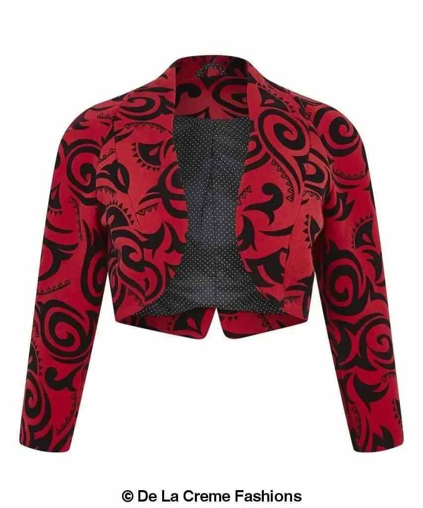 De La Creme - Womens Open Front Bolero Shrug Ladies Tribal Printed Short Blazer