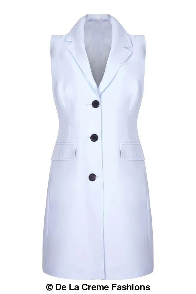 De La Creme - Womens Spring/Summer Sleeveless Hip Length Blazer Coat