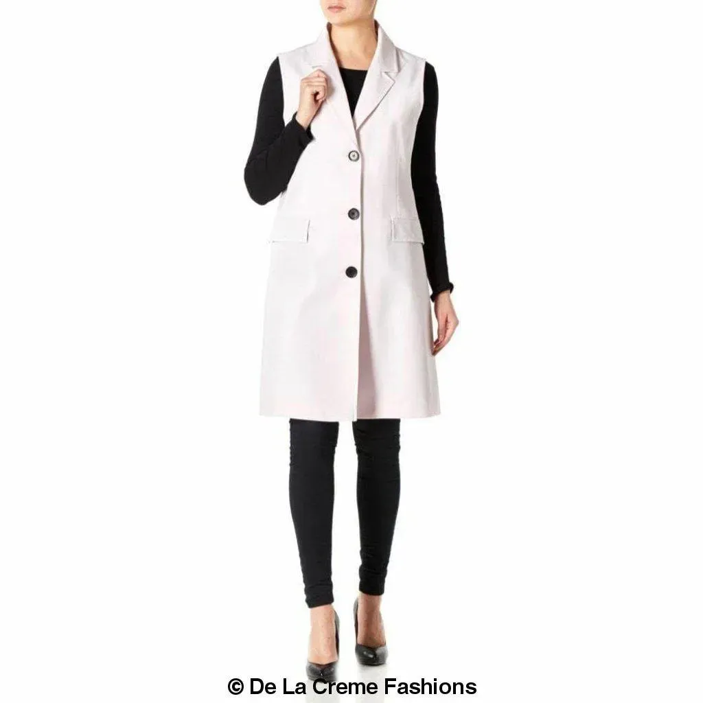 De La Creme - Womens Spring/Summer Sleeveless Hip Length Blazer Coat