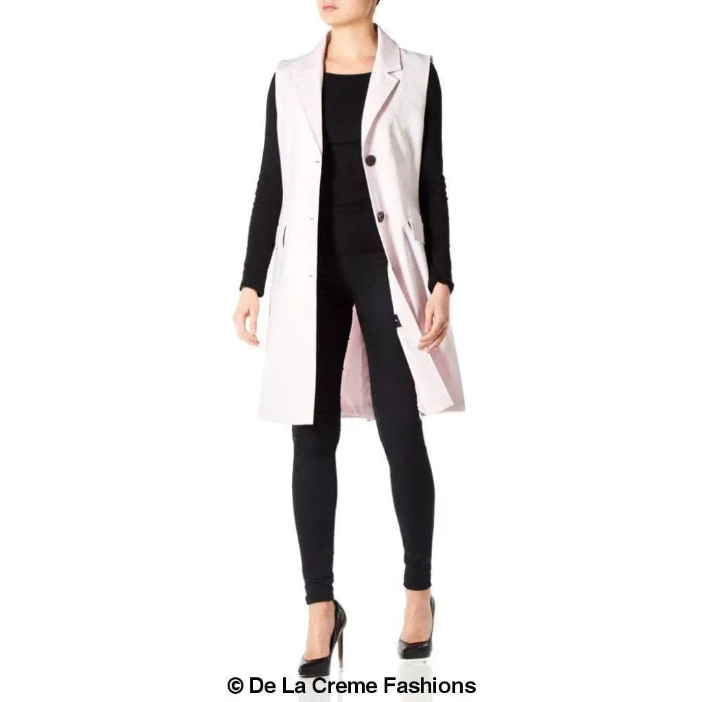 De La Creme - Womens Spring/Summer Sleeveless Hip Length Blazer Coat