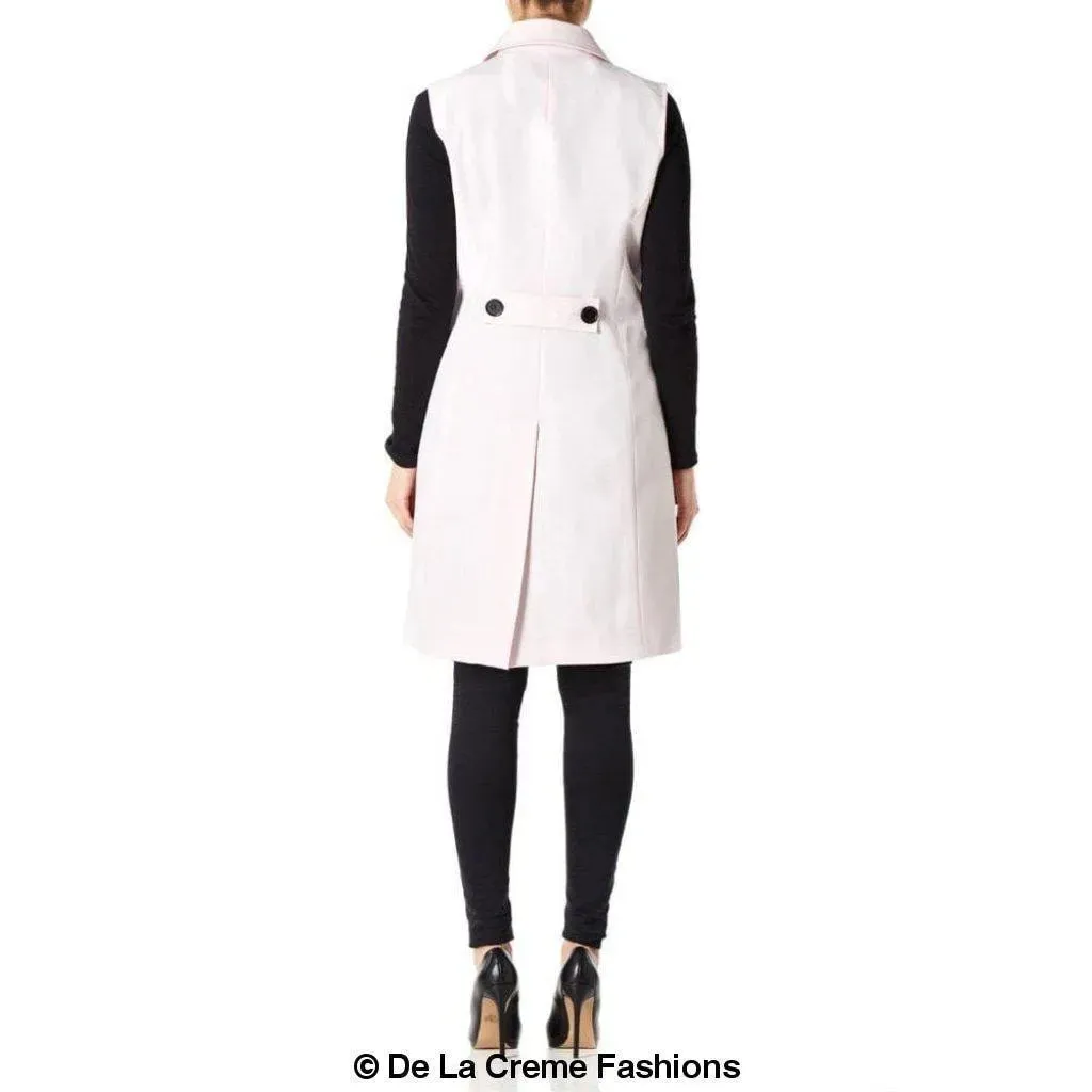 De La Creme - Womens Spring/Summer Sleeveless Hip Length Blazer Coat