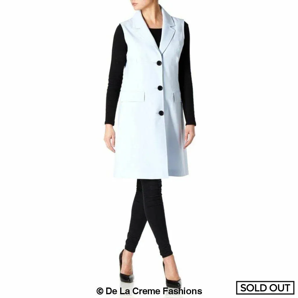 De La Creme - Womens Spring/Summer Sleeveless Hip Length Blazer Coat