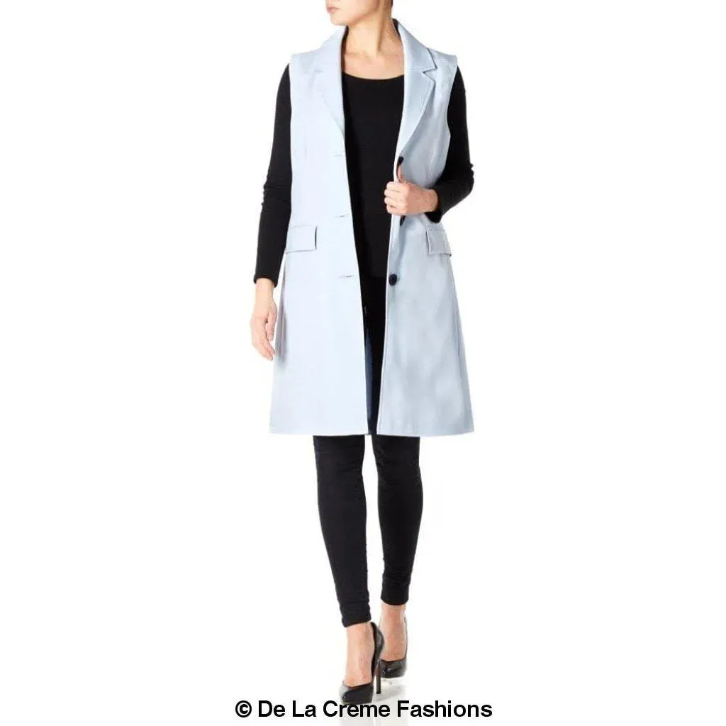 De La Creme - Womens Spring/Summer Sleeveless Hip Length Blazer Coat