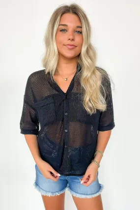 Dennington Short Sleeve Open Knit Button Down Top