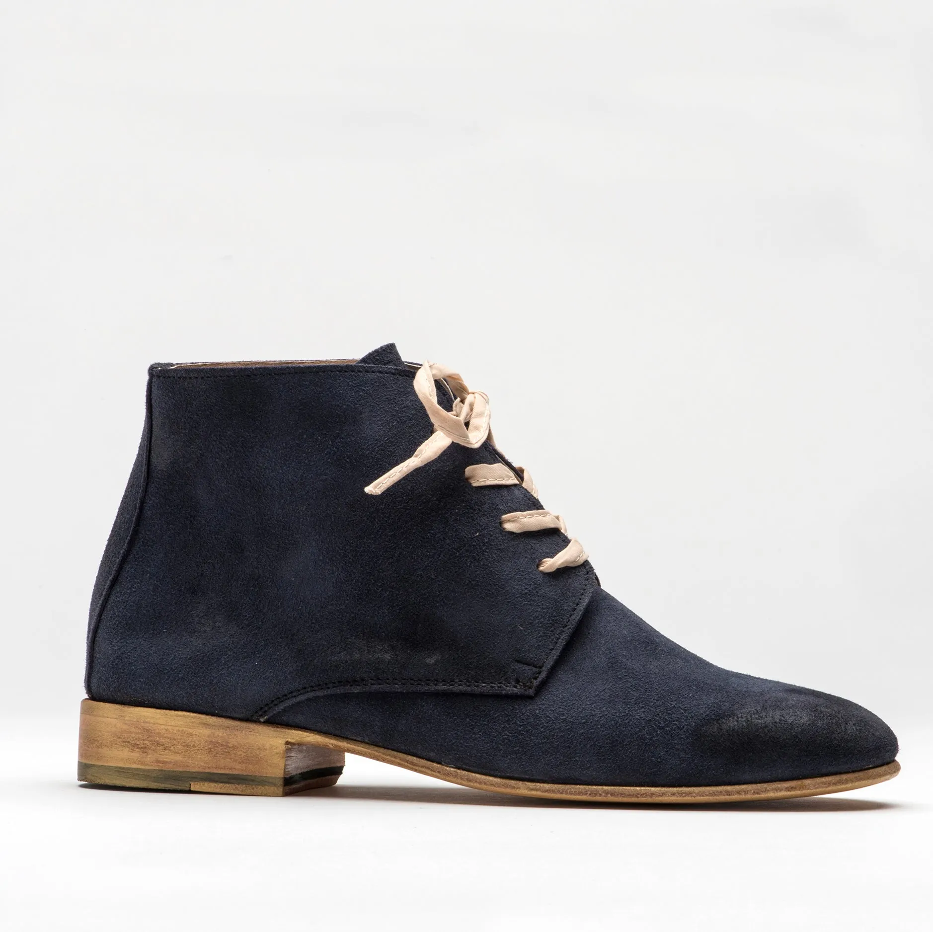 Desert Boot -lace up/ Navy suede w/ oil accents / painted leather sole-gold