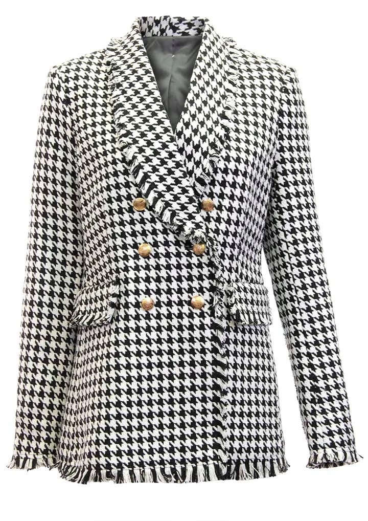 Double Breasted Houndstooth Blazer