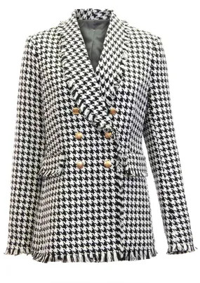 Double Breasted Houndstooth Blazer