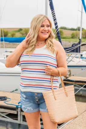 Down At The Pier Striped Knit Tank- White