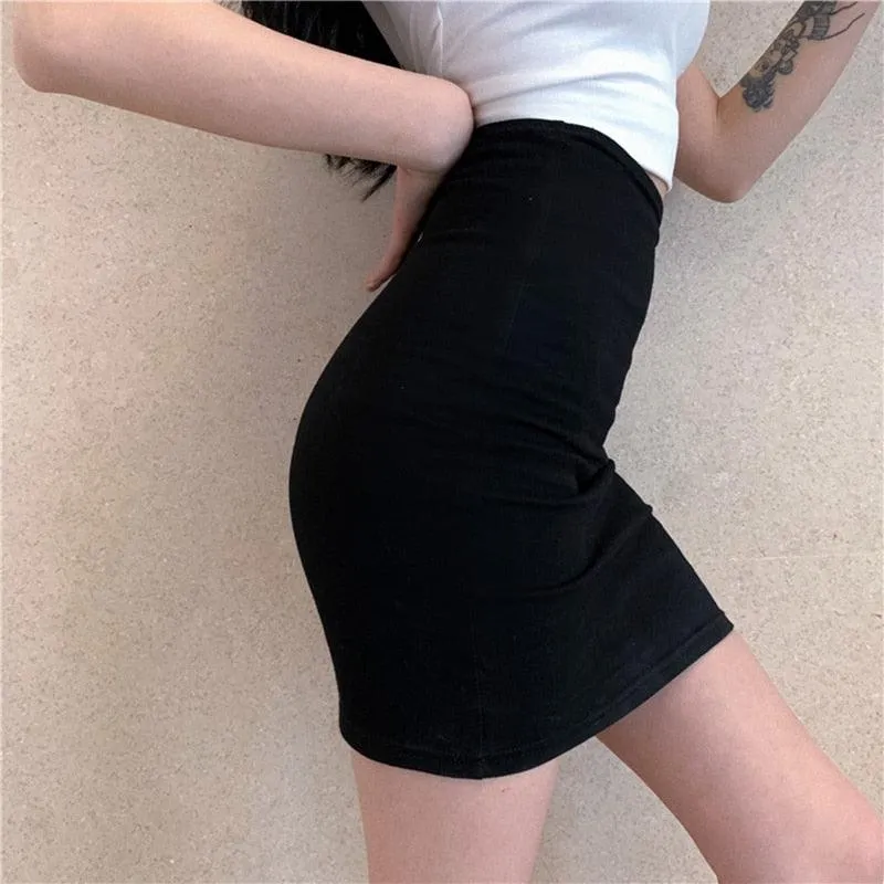 Elasticity Black One-step High Waist Tight Mini Skirt