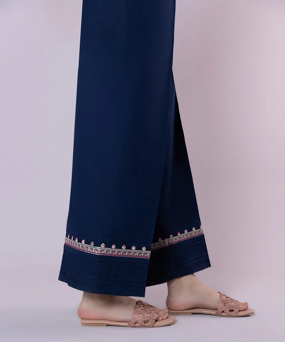 Embroidered Cotton Straight Pants