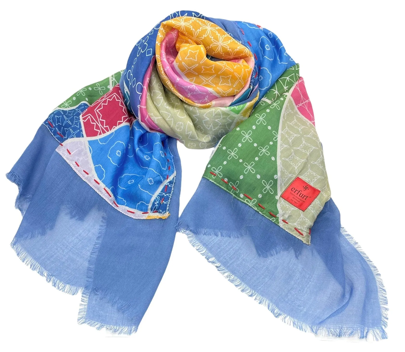 Erfurt Scarf Silk Modal Printed Patchwork Blue