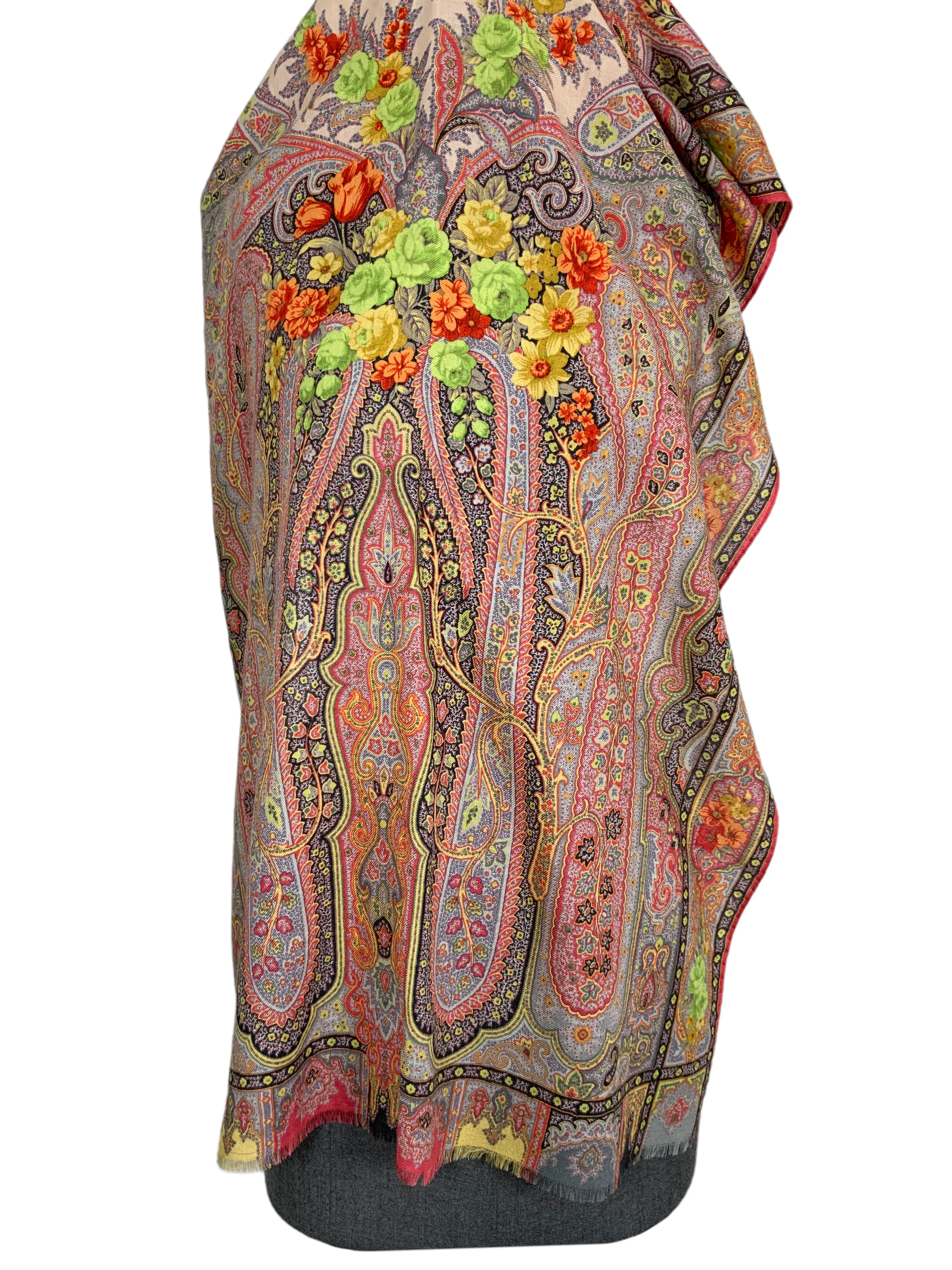 ETRO Floral Paisley Printed Fringe Oblong Scarf