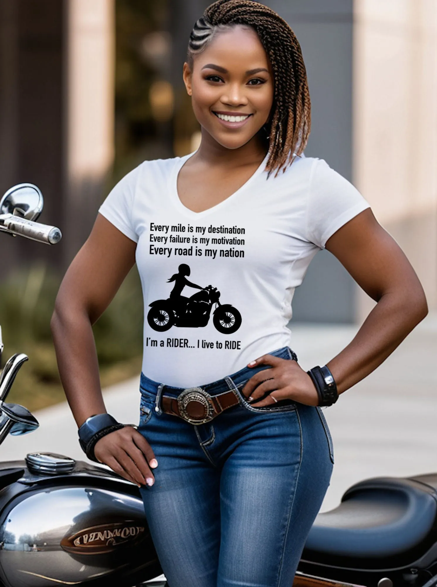 Every Mile Is My Destination Biker Girl T-Shirt